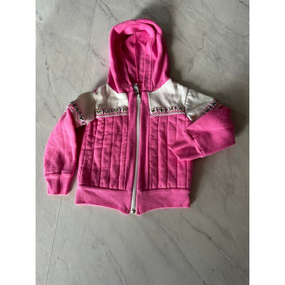 Royal Heir zip up hooded sweatshirt jacket pink white girls eyelet vintage 3T